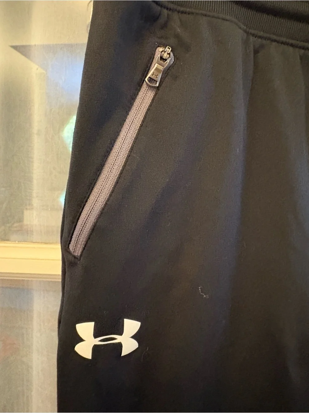 Under Armour Black Jogger Pants with White Logo and Gray Trim